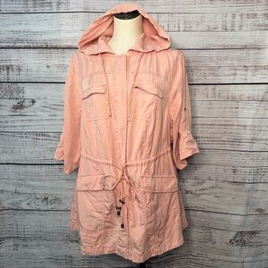 Torrid 1X Womens Pink Hooded Jacket Cargo Utility Tie Jacket